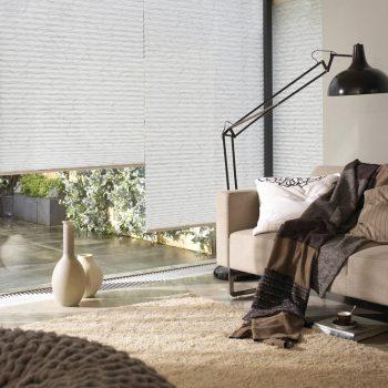 white pleated blinds