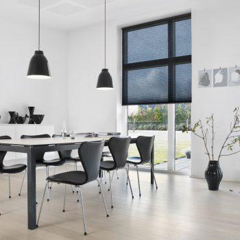 black pleated blinds