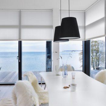 white pleated blinds